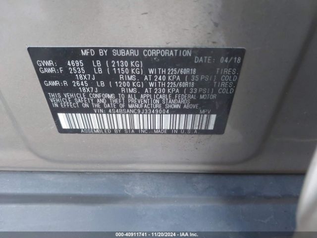 4S4BSANC9J3349004 Subaru Outback 2.5i Limited