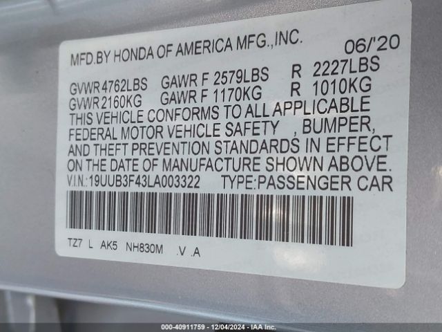 19UUB3F43LA003322 Acura Tlx Tech Package