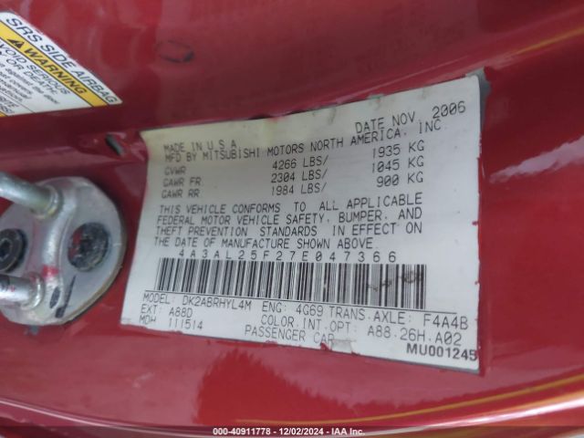 2007 MITSUBISHI ECLIPSE SPYDER 4A3AL25F27E047366 Photo 8