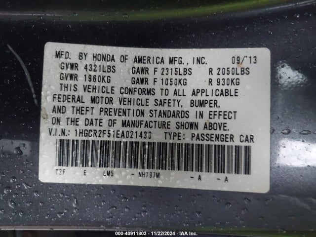 Honda Accord Sport 2014 1HGCR2F51EA021430 Image 9
