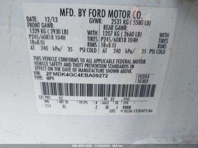 2FMDK4GC4EBA09272 Ford EDGE SE