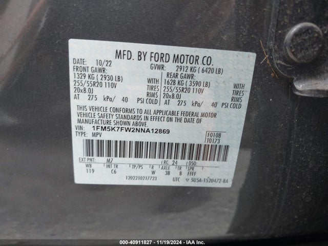 Ford Explorer Limited 2022 1FM5K7FW2NNA12869 Image 9