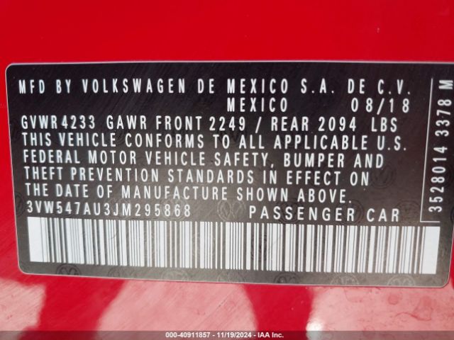 3VW547AU3JM295868 Volkswagen Golf Gti 2.0t Autobahn/2.0t S/2.0t Se