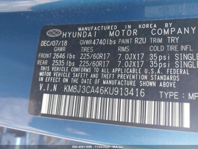 KM8J3CA46KU913416 Hyundai Tucson Value