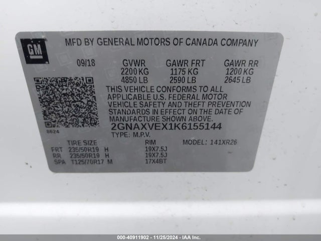 Chevrolet EQUINOX LT 2019 2GNAXVEX1K6155144 Image 9