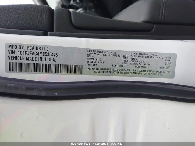 1C4RJFAG4MC536473 Jeep Grand Cherokee Laredo X 4x4