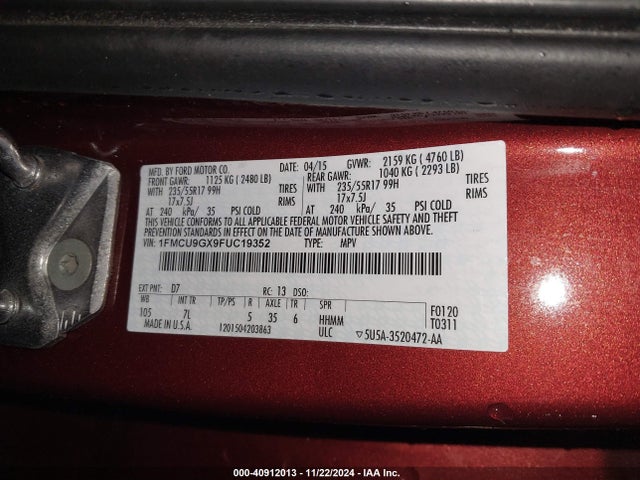 Ford ESCAPE SE 2015 1FMCU9GX9FUC19352 Image 9