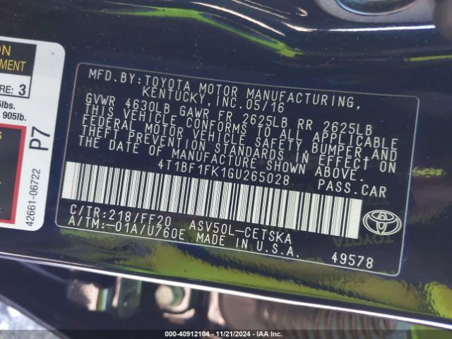 4T1BF1FK1GU265028 Toyota CAMRY SE