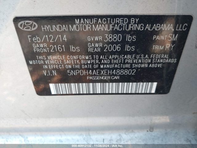 5NPDH4AEXEH488802 Hyundai Elantra Limited