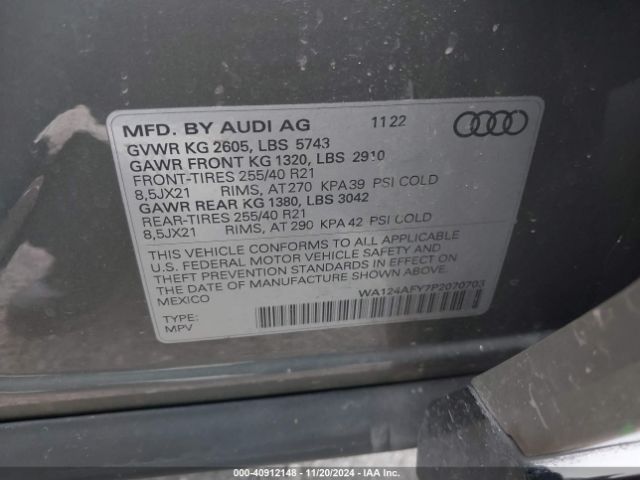 WA124AFY7P2070703 Audi Sq5 Sportback Premium Plus Tfsi Quattro Tiptronic