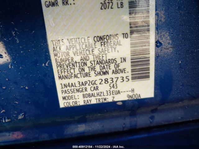 1N4AL3AP2GC283735 Nissan Altima 2.5 Sr