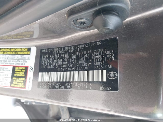 Toyota CAMRY SE 2021 4T1G11AK3MU547730 Image 9