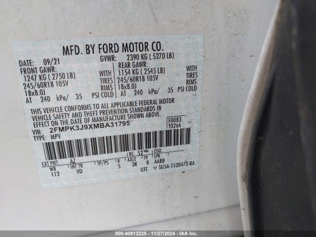 Ford EDGE SEL 2021 2FMPK3J9XMBA31795 Image 9