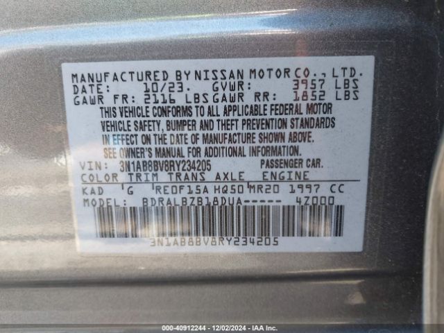 3N1AB8BV8RY234205 Nissan Sentra S Xtronic Cvt
