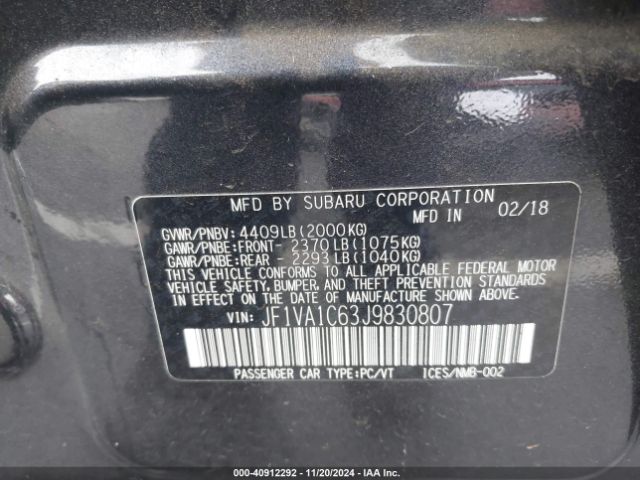 JF1VA1C63J9830807 Subaru Wrx Premium