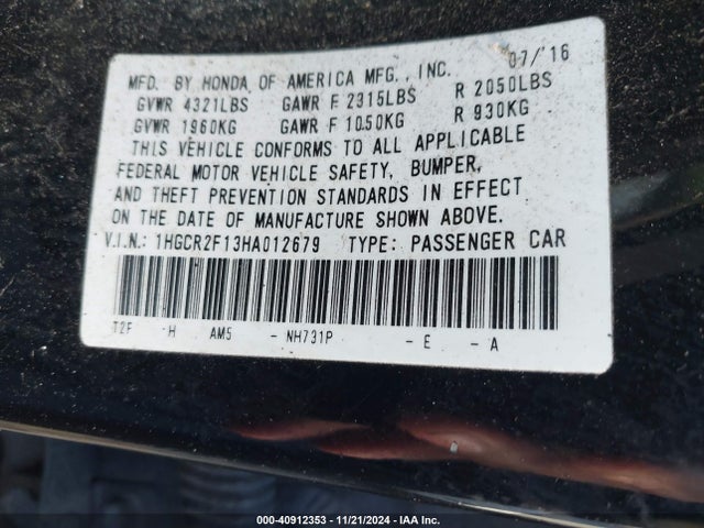 1HGCR2F13HA012679 Honda Accord Sport Se