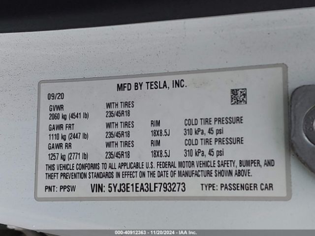 5YJ3E1EA3LF793273 Tesla Model 3 Standard Range Plus Rear-wheel Drive/standard Range Rear-wheel Drive