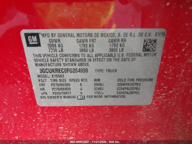 3GCUKREC0FG264939 Chevrolet Silverado 1500 2lt