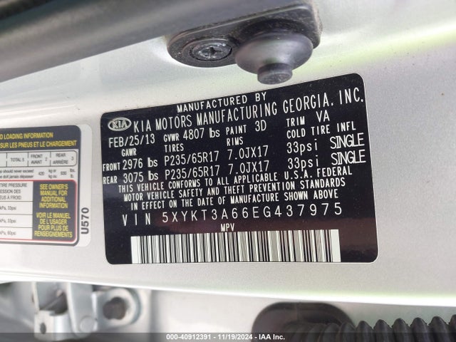 KIA SORENTO LX 2014 5XYKT3A66EG437975 Image 9