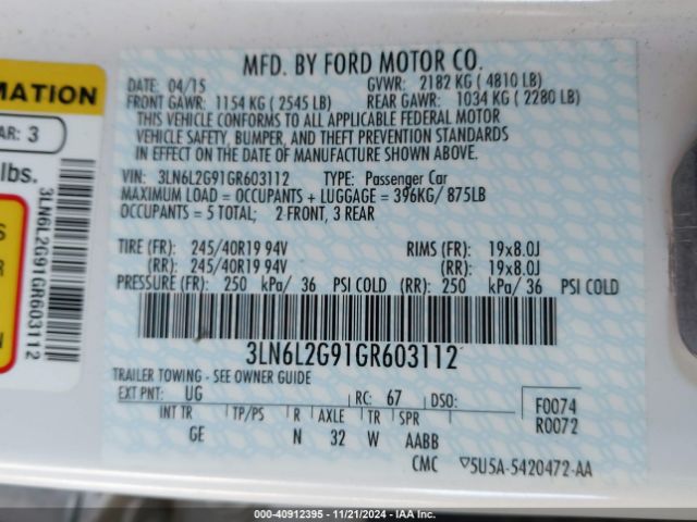 3LN6L2G91GR603112 Lincoln MKZ