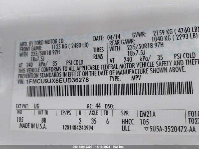 Ford Escape Titanium 2014 1FMCU9JX6EUD36278 Image 9