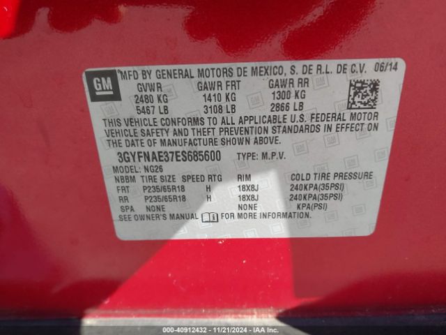 3GYFNAE37ES685600 Cadillac Srx Standard