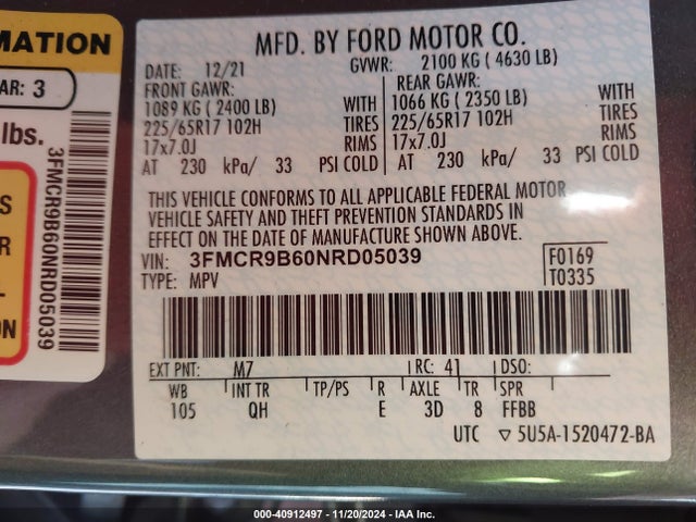 Ford Bronco Sport Big Bend 2022 3FMCR9B60NRD05039 Image 9