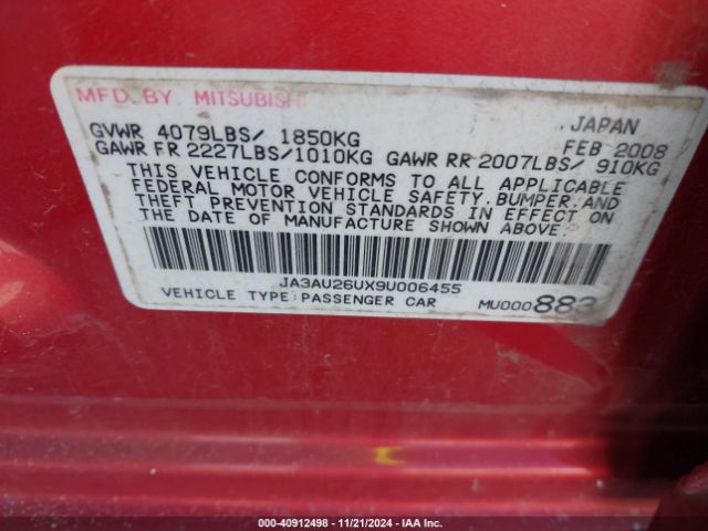 2009 MITSUBISHI LANCER JA3AU26UX9U006455 Photo 8