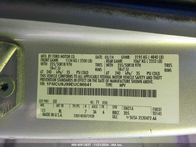 Ford Escape Titanium 2014 1FMCU9J99EUC86641 Image 9