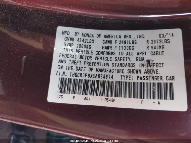 1HGCR3F8XEA028974 Honda Accord Ex-l V-6