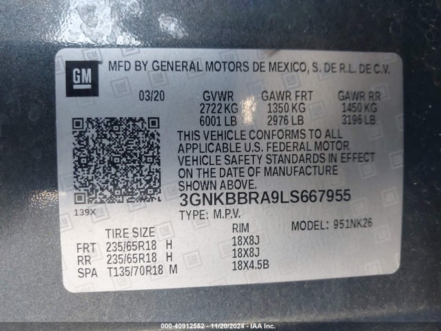 3GNKBBRA9LS667955 Chevrolet Blazer Fwd 1lt