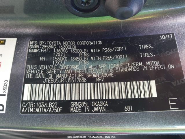 JTEBU5JR1J5512888 Toyota 4runner Sr5 Premium