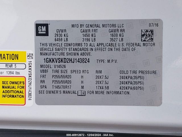 1GKKVSKD2HJ143824 GMC Acadia Limited
