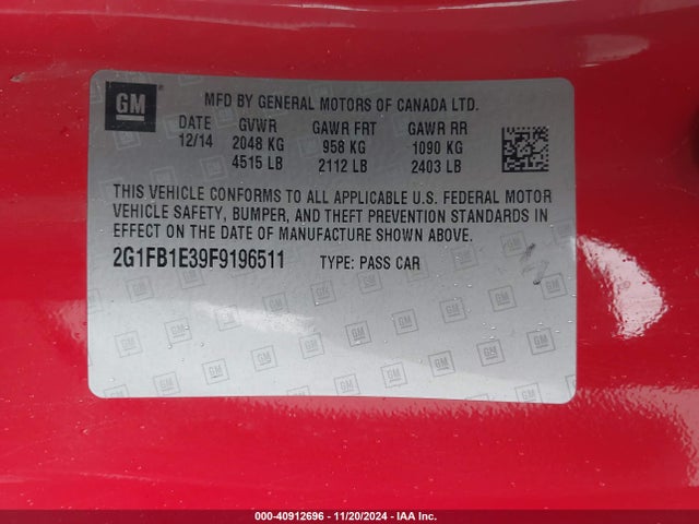 2G1FB1E39F9196511 Chevrolet Camaro 2ls