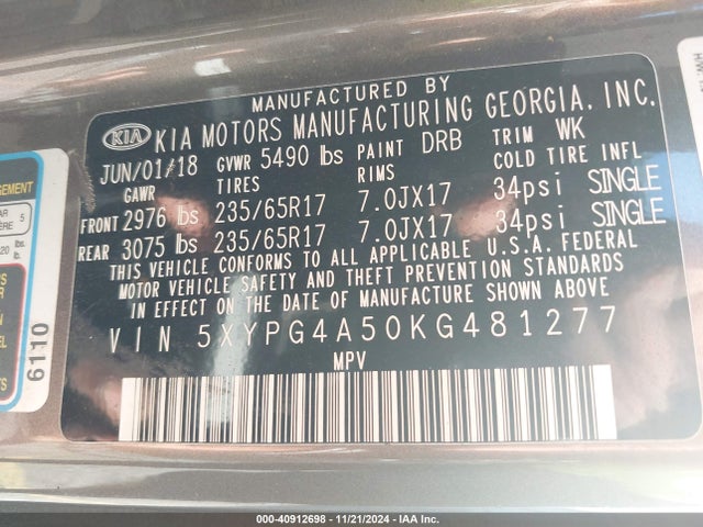 KIA Sorento 3.3l Lx 2019 5XYPG4A50KG481277 Image 9