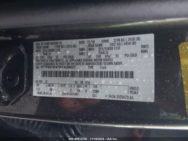 1FTFW1E47KFA58827 Ford F-150 Xlt