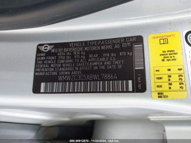 2011 MINI COOPER S COUNTRYMAN WMWZC3C5XBWL78864 Photo 8