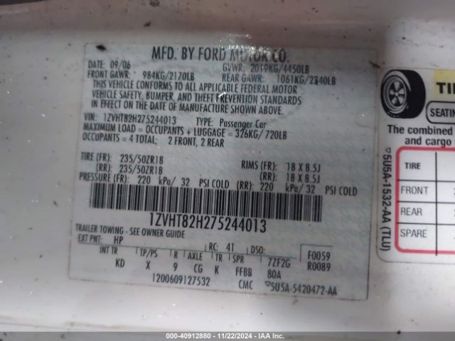 2007 FORD MUSTANG 1ZVHT82H275244013 Photo 8