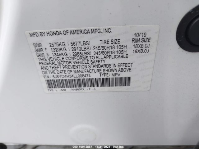 5J8YD4H34LL008474 Acura Mdx Standard