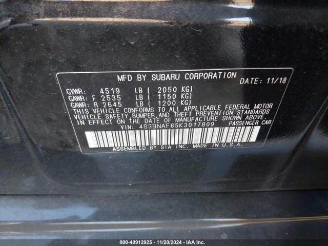 Subaru Legacy 2.5i Premium 2019 4S3BNAF65K3017809 Image 9