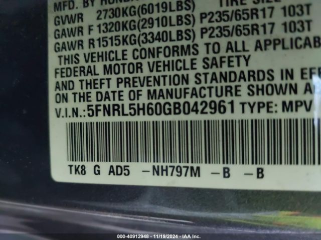 2016 HONDA ODYSSEY 5FNRL5H60GB042961 Photo 8