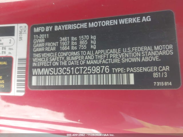 2012 MINI COOPER WMWSU3C51CT259876 Photo 8