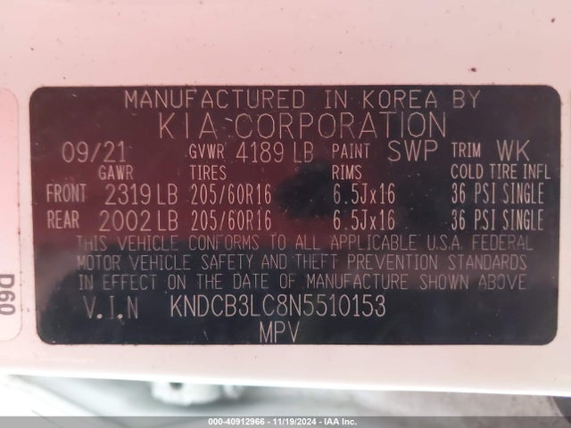 KIA Niro Lxs 2022 KNDCB3LC8N5510153 Image 9