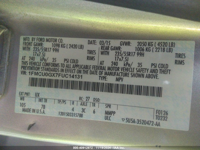 Ford ESCAPE SE 2015 1FMCU0GX7FUC14131 Image 9