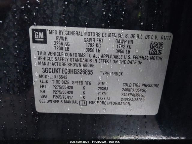 3GCUKTEC9HG326855 Chevrolet Silverado 1500 High Country
