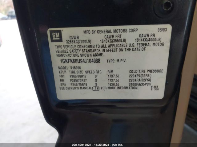 2004 GMC YUKON XL DENALI 1GKFK66U94J104038 Photo 8