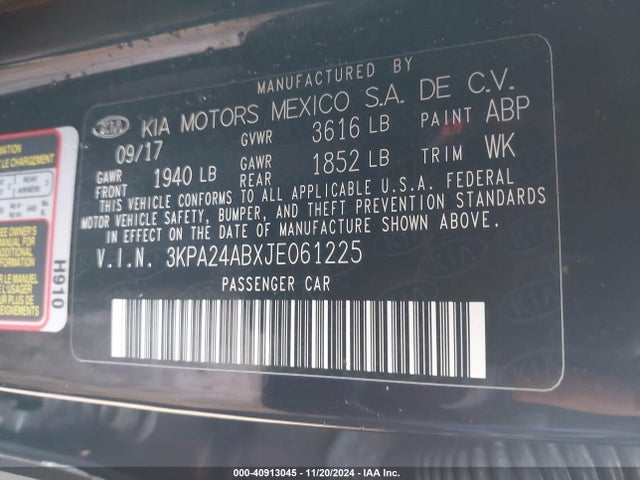 KIA RIO LX 2018 3KPA24ABXJE061225 Image 9