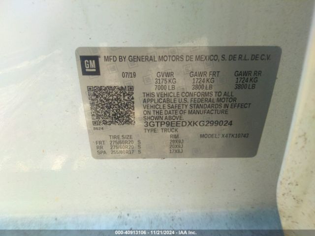 3GTP9EEDXKG299024 GMC Sierra 1500 At4