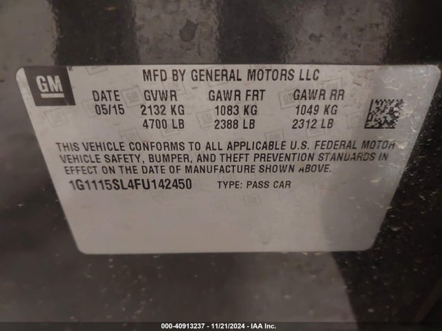 Chevrolet IMPALA 1LT 2015 1G1115SL4FU142450 Image 9