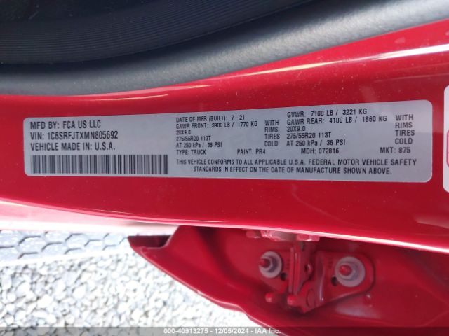 1C6SRFJTXMN805692 RAM 1500 Laramie  4x4 5'7 Box